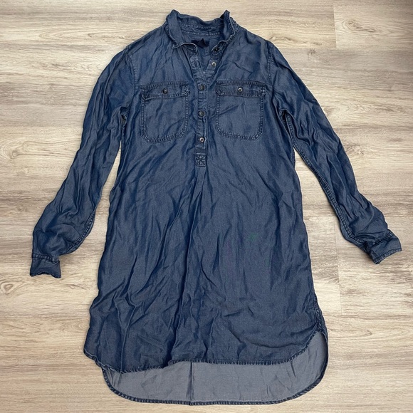 Gap Blue Denim Chambray Long Sleeve Above Knee High-Low Shirt Dress Size Small - Picture 9 of 16